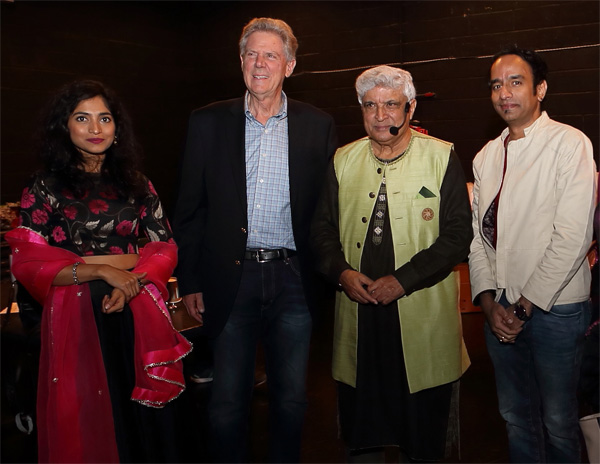 Left-to-right: Jahnvi Srimankar, Congressman Frank Pallone, Javed Akhtar, Raman Mahadevan